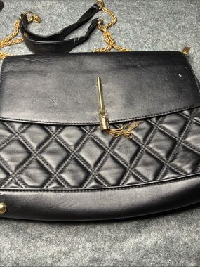 Black Quilted Shoulder Bag with Gold Chain Strap